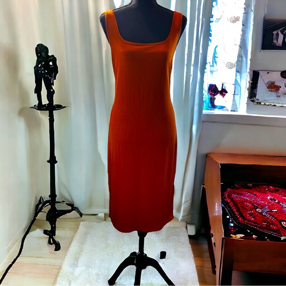 SHEIN Dresses & Skirts - SHEIN Plus Sized Solid Rust Bodycon Midi Tank Dress Square Neckline Size 1XL